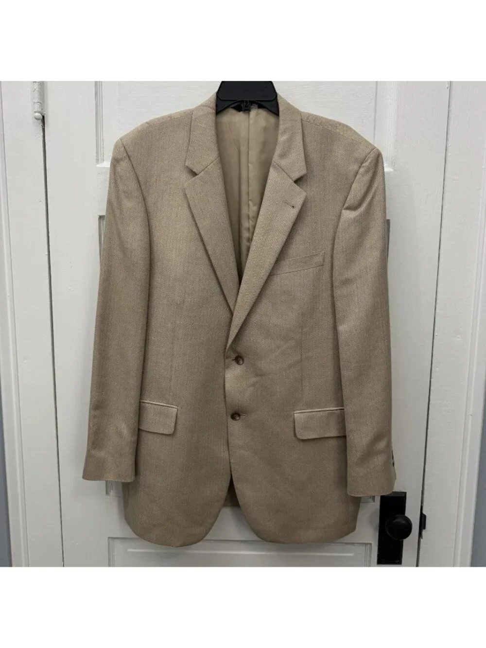 Jos. A. Bank Signature 44L Silk Camel Hair Tan Herringbone Sport Coat